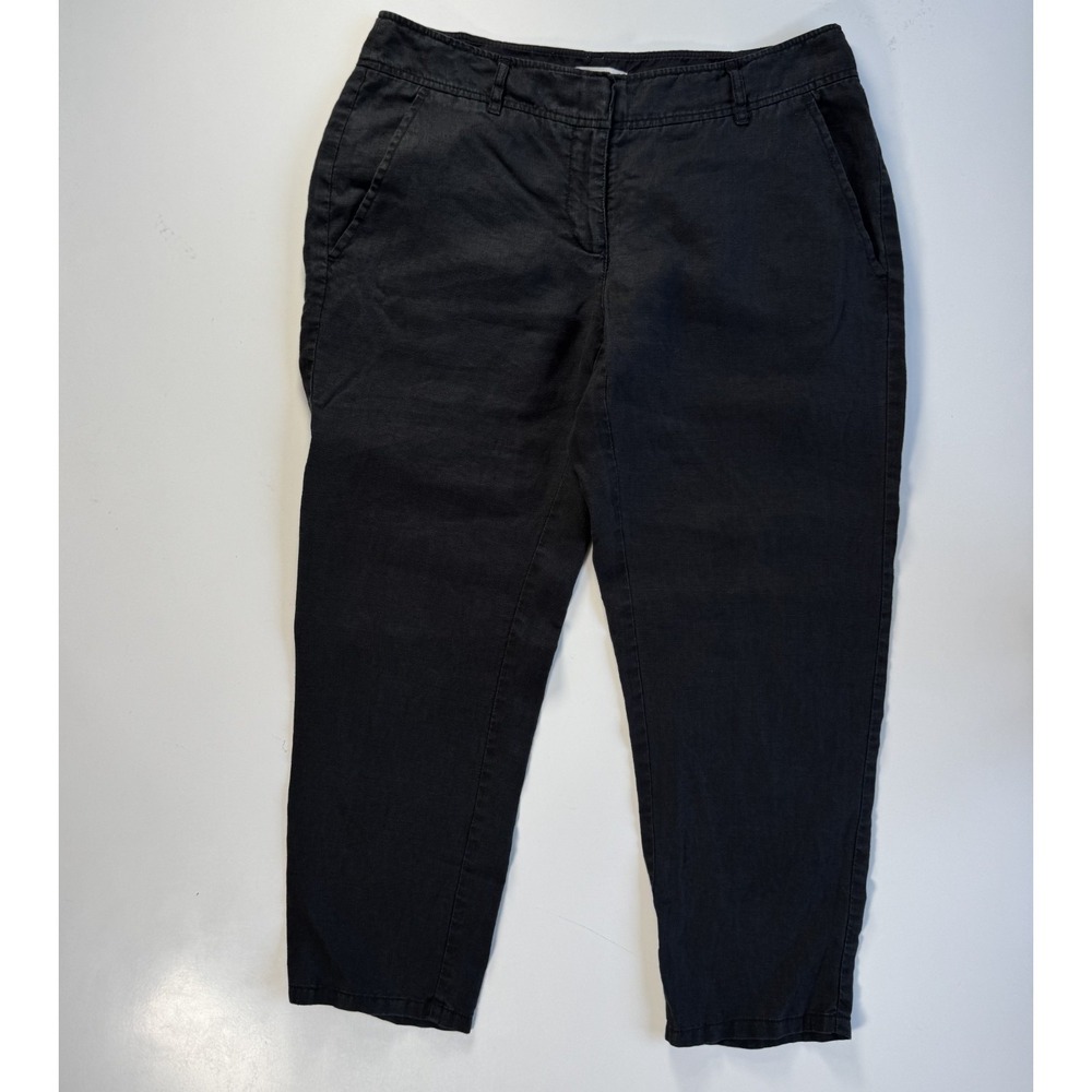 EILEEN FISHER Organic Linen Cropped Pants Black Womens 4 Lightweight Classic